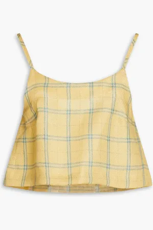 Bondi Born Cropped Top aus Leinen mit Karomuster - Gelb - L