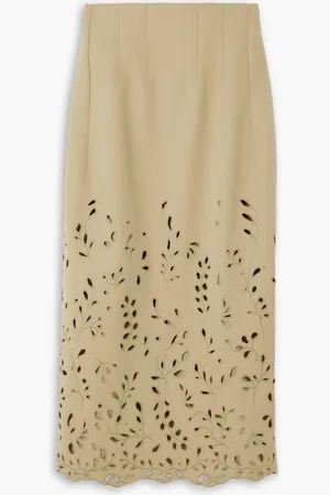 Chloé Midirock aus Woll-Twill mit Lochstickerei - Neutral - FR 34
