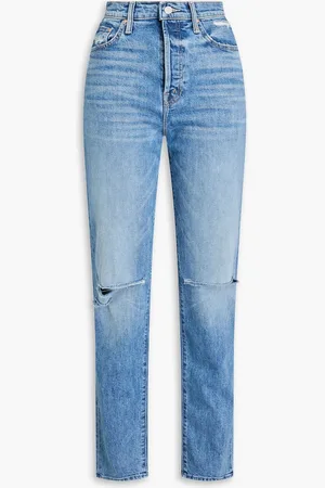 Mother The Huffy hoch sitzende Jeans mit geradem Bein in Distressed-Optik - Blau - 24
