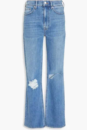 Tomorrow Denim Hoch sitzende Jeans mit geradem Bein in Distressed-Optik - Blau - 25W-32L