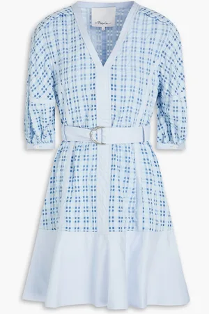 3.1 Phillip Lim Minikleid aus Taft und Seersucker mit Karomuster und Gürtel - Blau - US 0