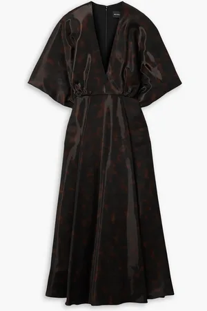 BRANDON MAXWELL Midikleid aus bedrucktem Gazar mit Raffungen - Braun - US 0
