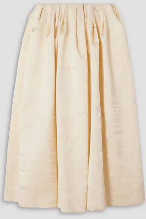 EMILIA WICKSTEAD Delphine Midirock aus Satin mit Falten in Knitteroptik - Weiß - UK 18