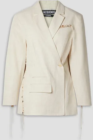 Jacquemus Tibau Blazer aus einer Leinenmischung mit Fransen und Verzierung - Weiß - FR 34
