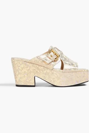 By Far Lenka Mules aus Veloursleder mit Plateau und Print - Metallic - EU 36