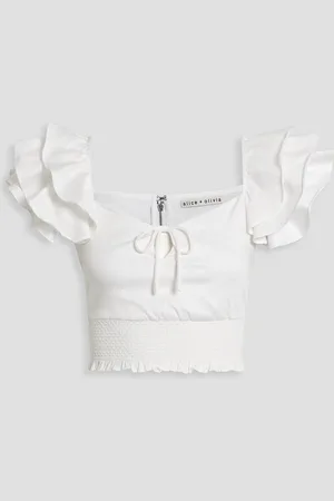 ALICE+OLIVIA Alice Olivia - Shanae Cropped Oberteil aus einer Baumwollmischung mit Rüschen und Raffung - - L