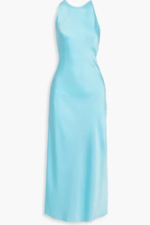 ROSETTA GETTY Maxikleid aus glänzendem Crêpe mit Rückenausschnitt - Blau - US 8