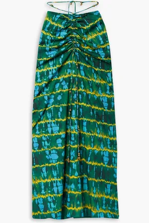 Altuzarra Safia Maxirock aus Crêpe de Chine mit Batikmuster, Verzierungen und Raffungen - Grün - FR 34