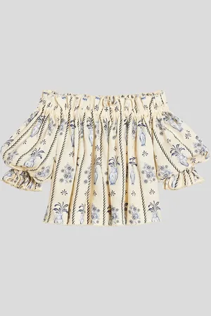 Agua by Agua Bendita Urucu Tinaja schulterfreies Oberteil aus Leinengaze mit Print - Weiß - XL