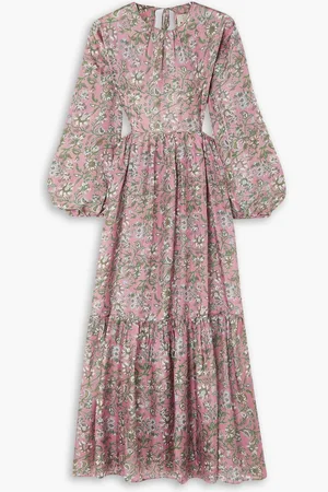 Cubus Carmen rückenfreies Midikleid aus Seide mit Blumenprint - Pink - 2