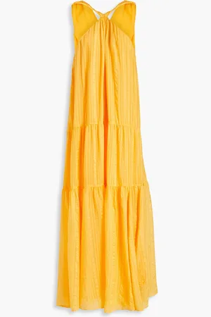 Frame Gestuftes Maxikleid aus Seidenjacquard in Knitteroptik - Gelb - S