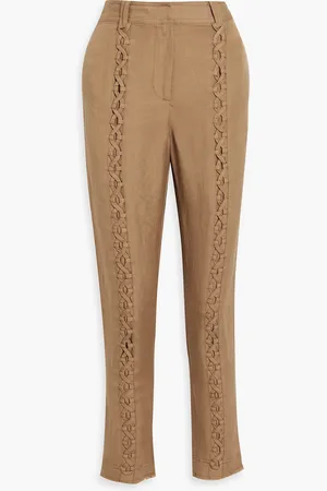 AJE Impressionist Hose aus einer Leinenmischung mit schmalem Bein und Schnürung - Braun - UK 16