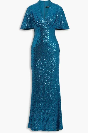 Badgley Mischka Drapierte Robe aus Mesh mit Pailletten - Blau - US 2