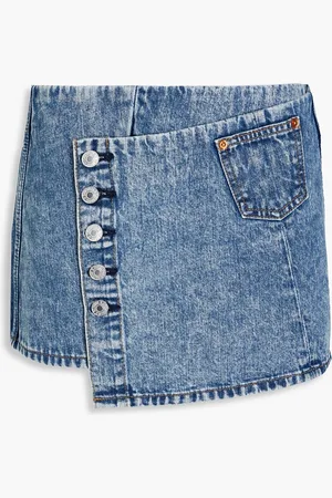 RE/DONE Mini-Wickelrock aus Denim in Acid-Waschung - Blau - 29