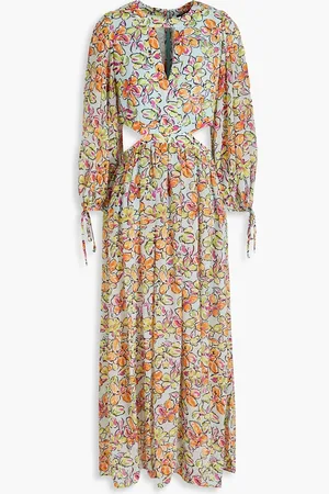 Maje Midikleid aus Georgette mit floralem Print und Cut-outs - Blau - FR 38