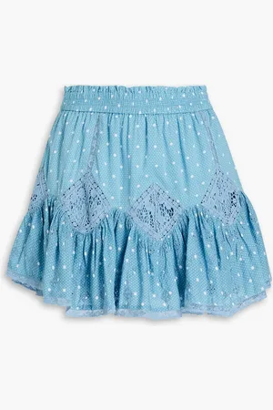 LOVESHACKFANCY Adia Minirock aus Baumwolle mit Polka-Dots und Raffung - Blau - XL