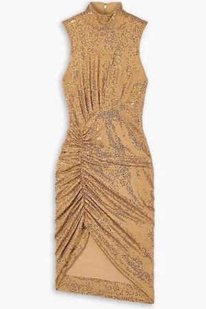 Michael Kors Gerafftes Kleid aus Crêpe mit Stehkragen und Pailletten - Braun - US 4