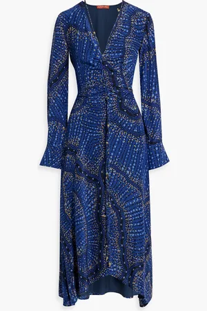 Altuzarra Gerafftes Midikleid aus Seiden-Crêpe mit Print - Blau - FR 34