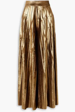 PATBO Hose mit weitem Bein aus Metallic-Stretch-Samt mit Falten - Metallic - 34
