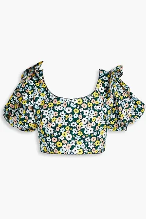 Agua by Agua Bendita Nova Cropped Oberteil aus Baumwolle mit floralem Print - Blau - XL
