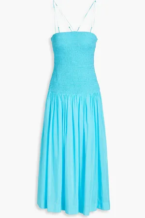Nicholas Gerafftes Midikleid aus Voile aus einer Baumwoll-Seidenmischung - Blau - US 6