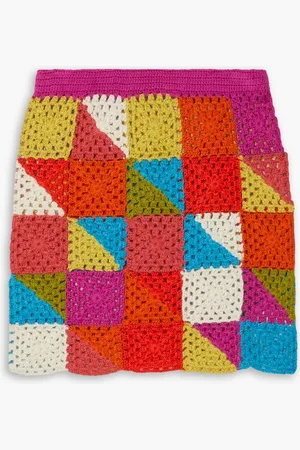 BATSHEVA Vivien Minirock aus Häkelstrick aus Alpaka in Patchwork-Optik - - L