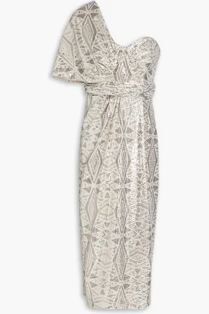 Badgley Mischka Midikleid aus Jersey mit Pailletten und asymmetrischer Schulterpartie - Neutral - US 10
