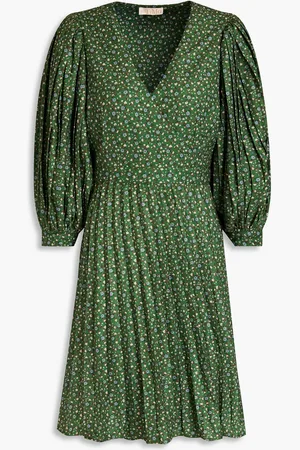 by Ti Mo Plissiertes Mini-Wickelkleid aus Crêpe mit floralem Print - Grün - L