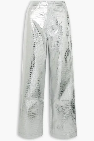 ROTATE Rotie Hose mit geradem Bein aus beschichtetem Kunstleder mit Krokodil- und Metallic-Effekt - Metallic - DE 42