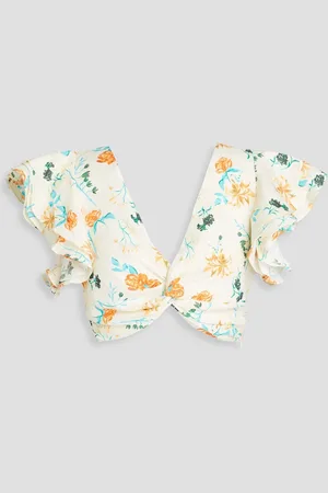 Solid The Renata Cropped Oberteil aus einer Leinenmischung mit floralem Print - Weiß - M