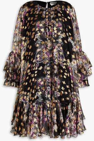 Alexander McQueen Minikleid aus Krepon aus einer Seidenmischung mit Metallic-Fil-Coupé und Rüschen - - IT 44