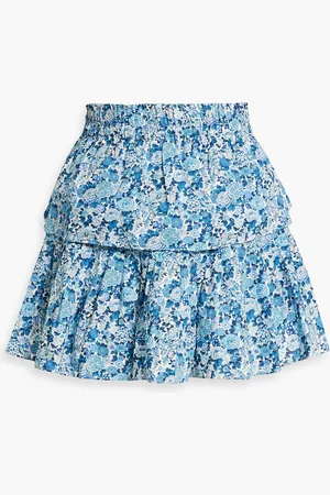LOVESHACKFANCY Gestufter Minirock aus Baumwolle mit floralem Print und Rüschen - Blau - XL