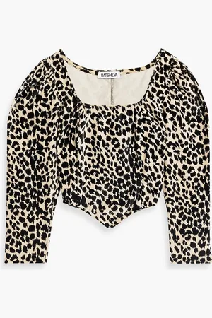 BATSHEVA Dirndl Cropped Oberteil aus Baumwollsamt mit Leopardenprint - - US 0