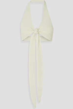Lisa Marie Fernandez Farrah Cropped Neckholder-Oberteil aus Gaze aus einer Leinenmischung - Weiß - 2