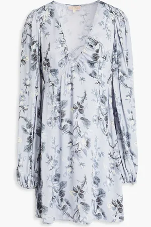 by Ti Mo Minikleid aus glänzendem Crêpe mit floralem Print - Blau - S