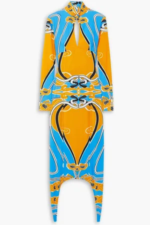 Patou Midikleid aus Stretch-Seersucker mit Print, Cut-outs und Rückenausschnitt - Gelb - FR 36