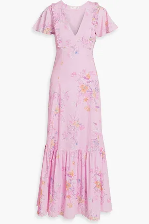 LOVESHACKFANCY Vinnie Maxikleid aus Baumwolle mit Fil Coupé und floralem Print - Pink - US 0