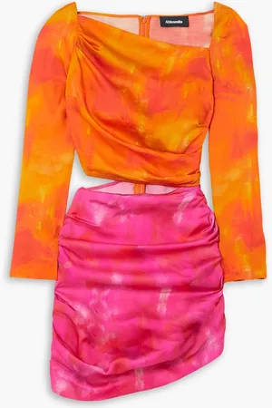 Ahluwalia Femi asymmetrisches Minikleid aus bedrucktem Satin mit Cut-outs - - UK 12