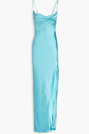 Nicholas Cowl drapiertes Maxikleid aus Satin - Blau - US 12