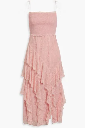 ALICE+OLIVIA Alice Olivia - Jocelyn gerafftes Midikleid aus schnurgebundener Spitze mit Rüschen - Pink - US 8