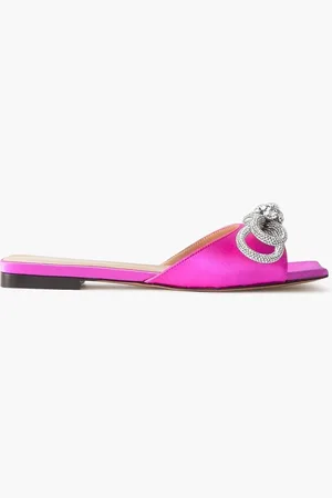 Mach & Mach Double Bow Pantoletten aus Satin mit Kristallen - Pink - EU 36