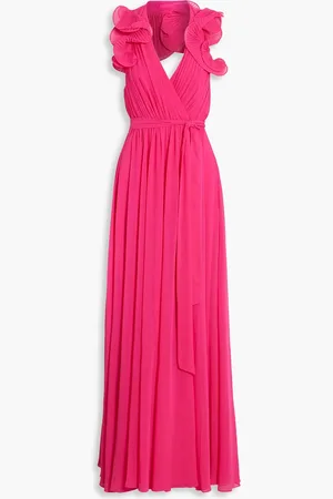 Badgley Mischka Neckholder-Maxikleid aus Chiffon mit Falten - Pink - US 2