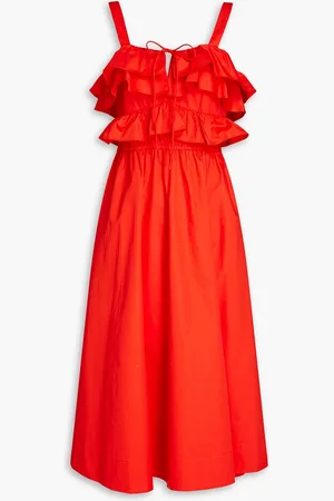 Jason Wu Midikleid aus Baumwollpopeline mit Rüschen - Rot - US 2