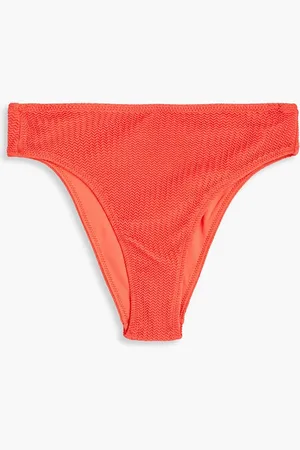 Seafolly Sea Dive hoch sitzendes Bikini-Höschen aus Stretch-Seersucker - Orange - UK 6