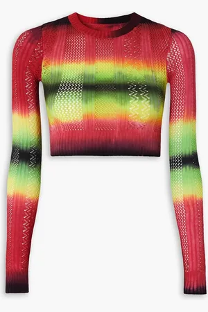AGR Cropped Pullover in Pointelle-Strick mit Batikmuster - - XS