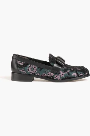 Stuart Weitzman Bowtie Loafers aus floralem Jacquard mit Verzierung - Blau - EU 36.5