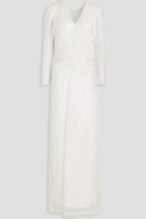 by Ti Mo Gerafftes Maxikleid aus Tüll mit Pailletten - Weiß - XL