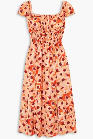 Altuzarra Daisy schulterfreies Midikleid aus Crêpe mit Raffung und Blumenprint - Orange - FR 40