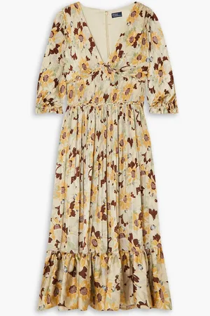 Ralph Lauren Ltiti Midikleid aus plissiertem Crêpe mit Blumenprint - Neutral - US 2