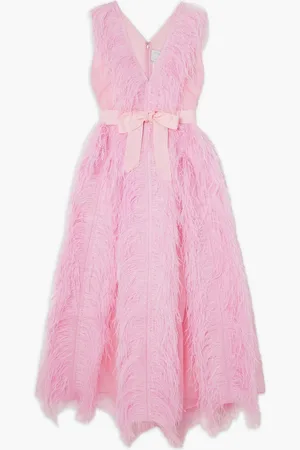 HUISHAN ZHANG Robe aus Seidenorganza mit Federverzierung - Pink - UK 14